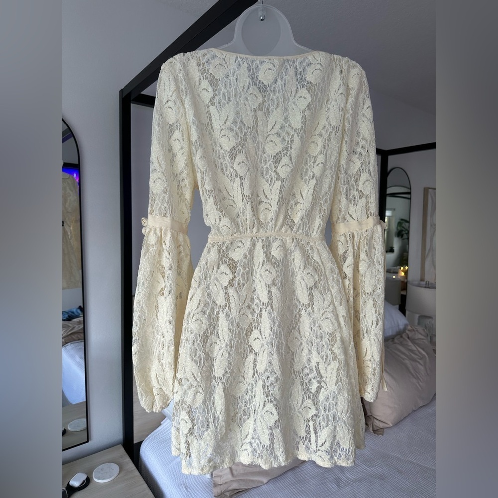 Free People Ruby Mini Lace Oversized Sheath Cottagecore Dress in Ivory, Large - Picture 8 of 12